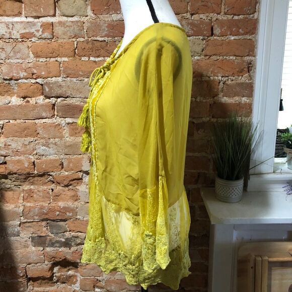 A’REVE WOMENS MEDIUM SHEER LACE BOHO TOP BLOUSE PEASANT COTTAGE BOHEMIAN - Picture 3 of 8